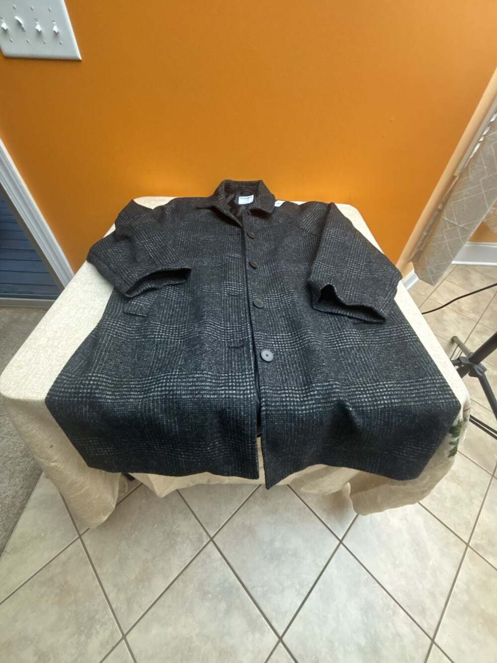 Old Navy Car Coat Size XL Black and White Plaid Wool Blend Jacket